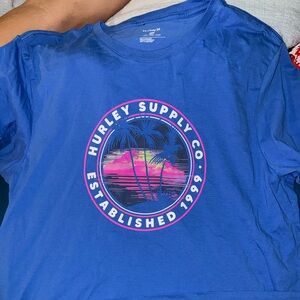 Hurley Blue Tee with Tropical Graphic